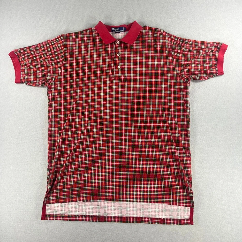 Vintage 90s Polo Ralph Lauren Red/Green/White tartan Plaid Men Size Large Preppy